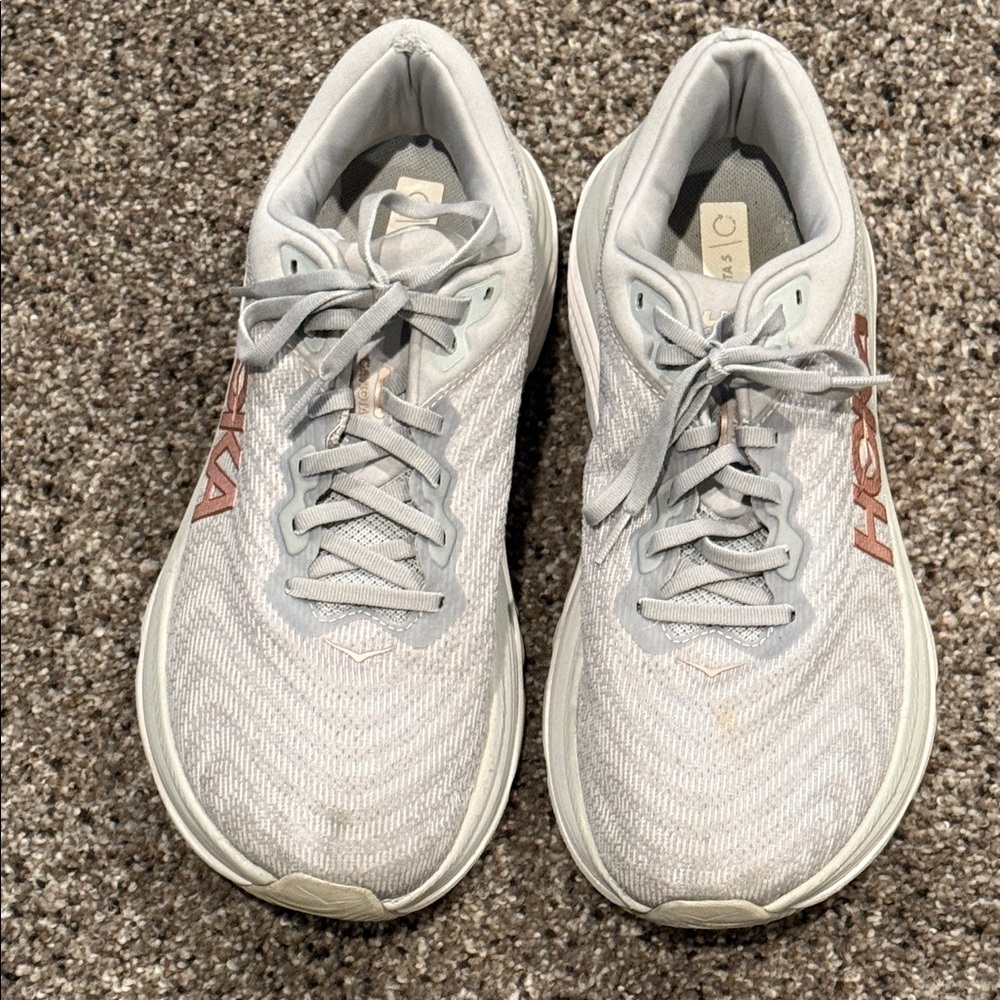 Hoka White and Gray Running Shoes